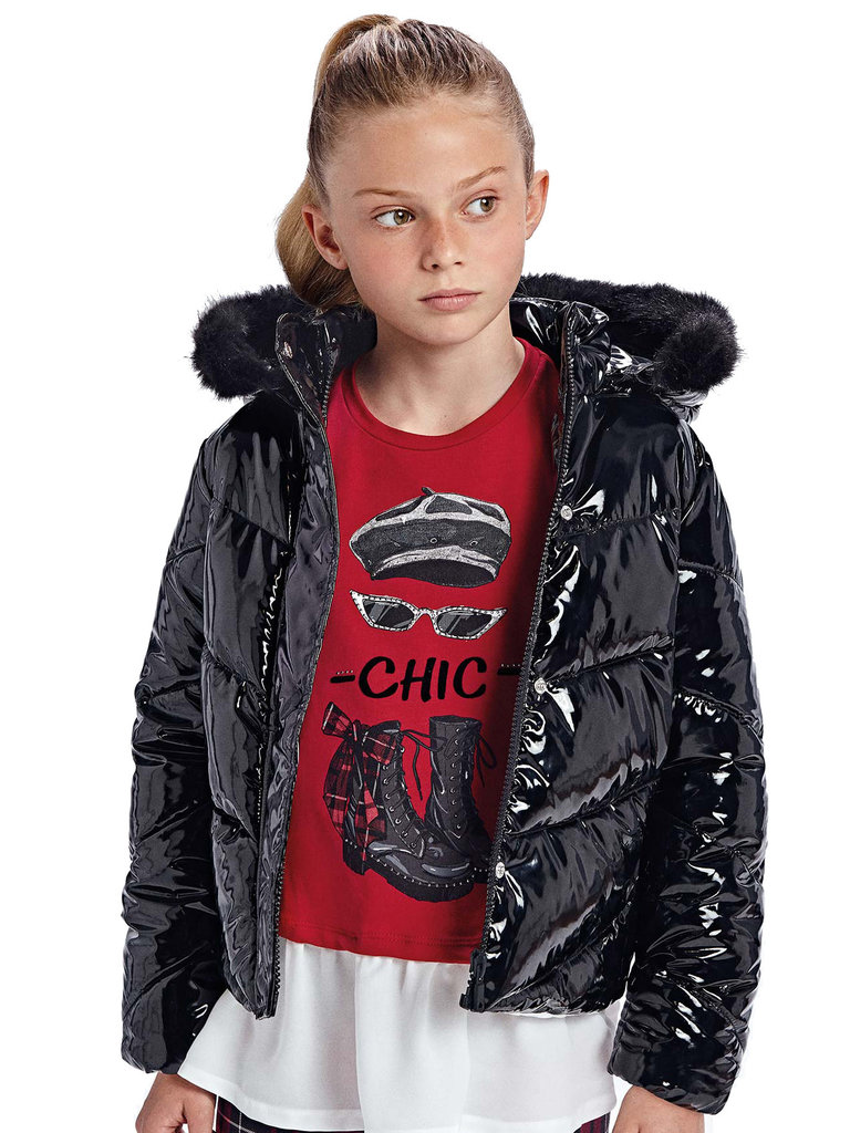 Mayoral Patent Black Puffer Jacket 