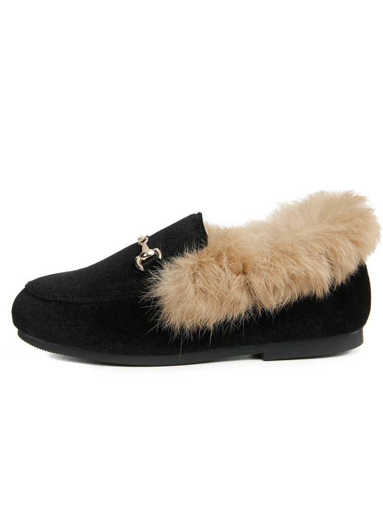 Black Velvet Fur Loafers