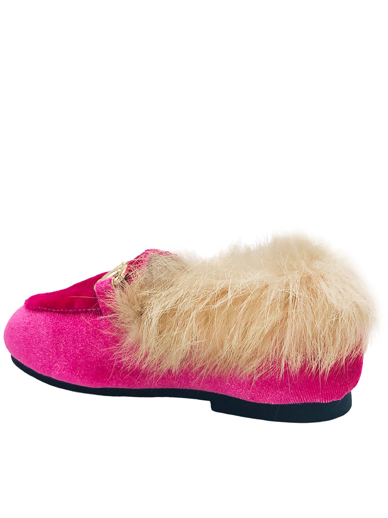 Hot Pink Velvet Fur Loafers