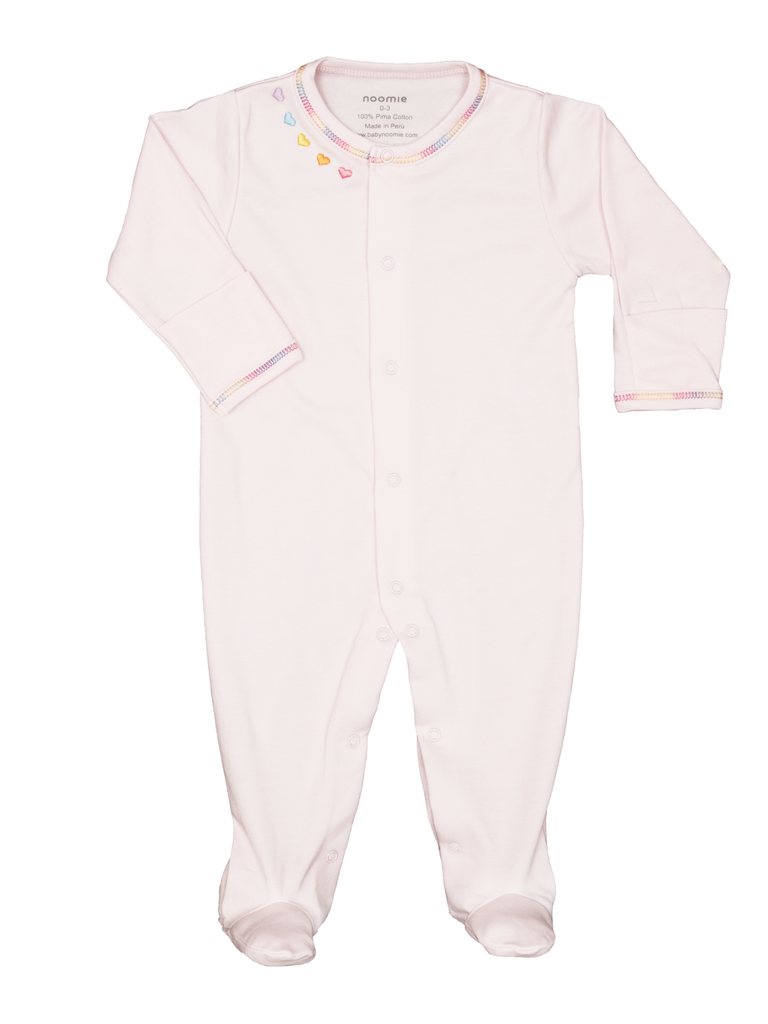 Baby Noomie Pink w Heart Embroidery Snap Footie