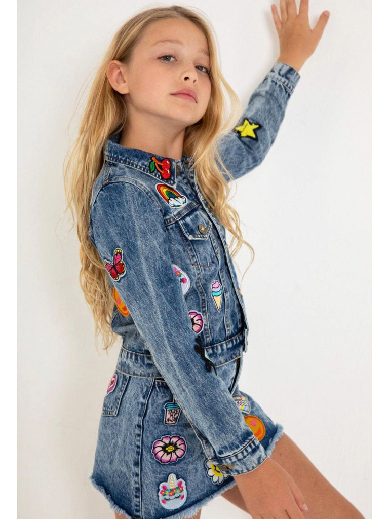 Lola and the Boys Patch Crop Denim Jacket