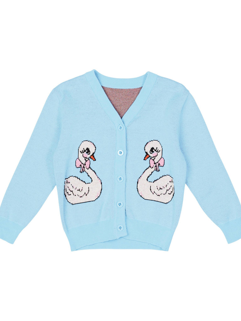 Rock Your Baby Blue Swan Knit Cardigan