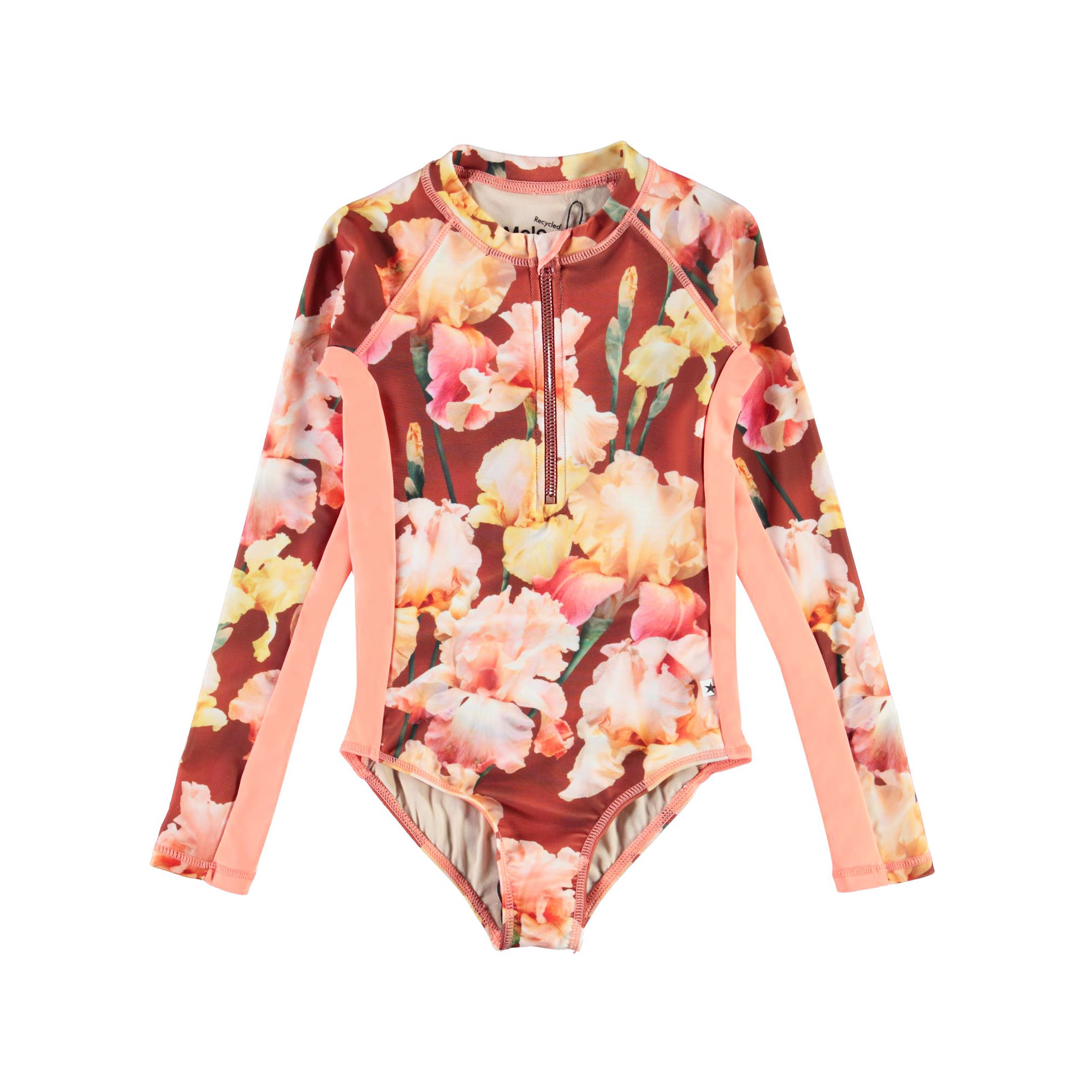 Molo Girls Floral Rash Guard Swimsuit - Pumpkin and Bean