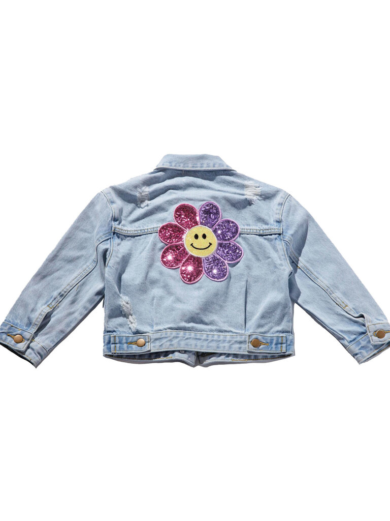 Petite Hailey Pink Daisy Patched Denim Jacket