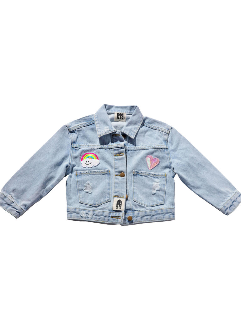 Petite Hailey Pink Daisy Patched Denim Jacket