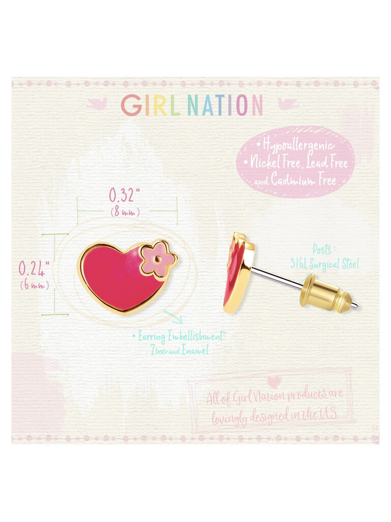 Girl Nation Hearts and Flowers Cutie Stud Earrings