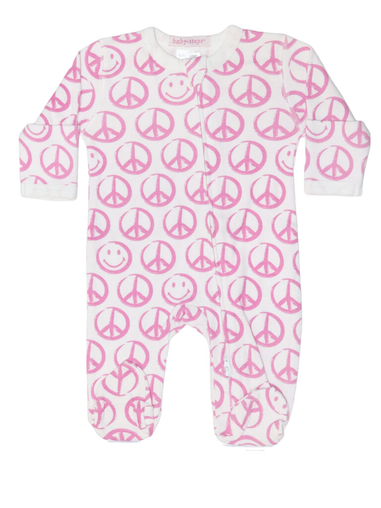 Baby Steps Pink Peace Zipper Footie