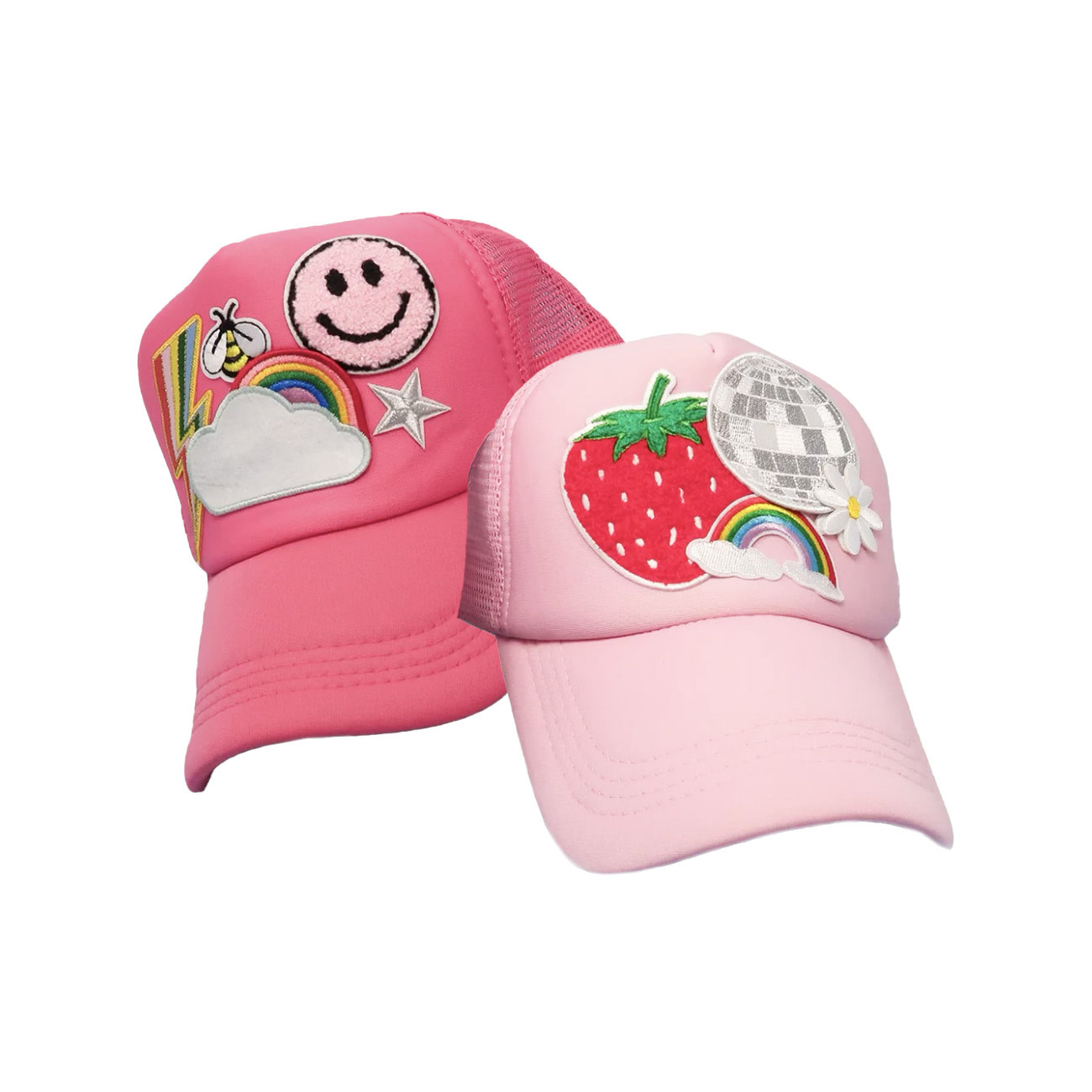 Trucker Hat with Patches, Trucker Hat with a Hat Band, Custom Trucker Hats,  Pink Trucjer Hat, Hats for Women