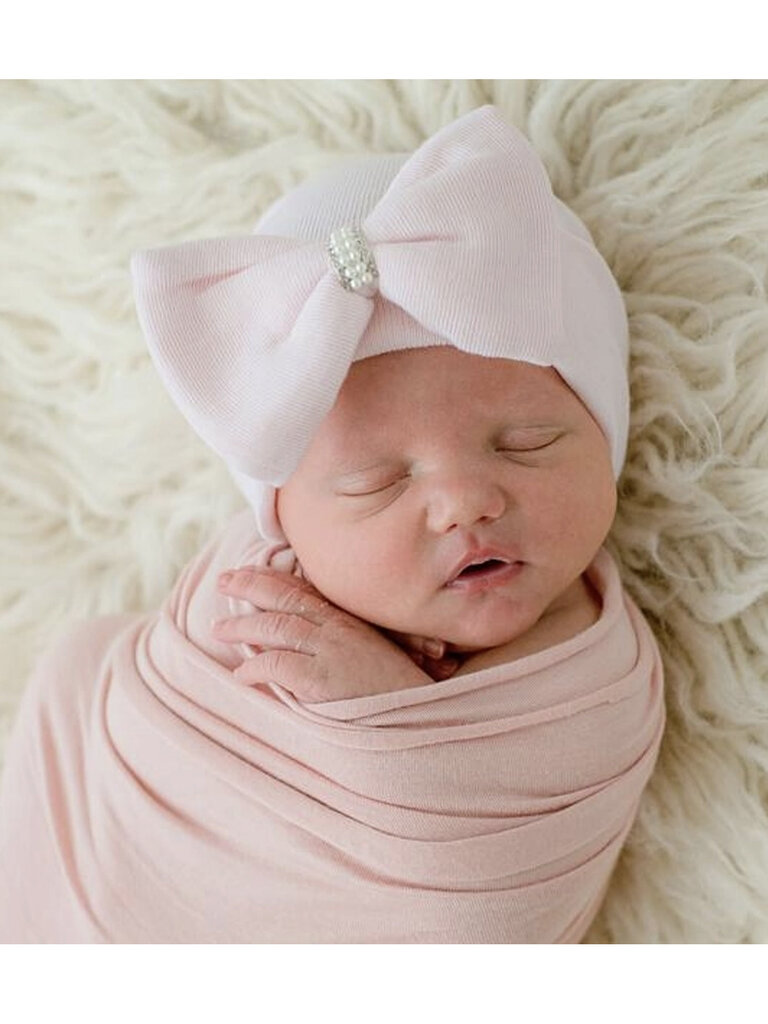 ilybean Pearl Rhinestone Pink Bow Newborn Hat