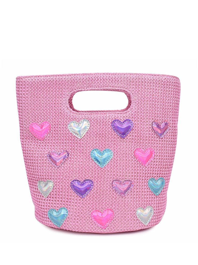 OMG Accessories Heart Pink Straw Mini Tote Bag