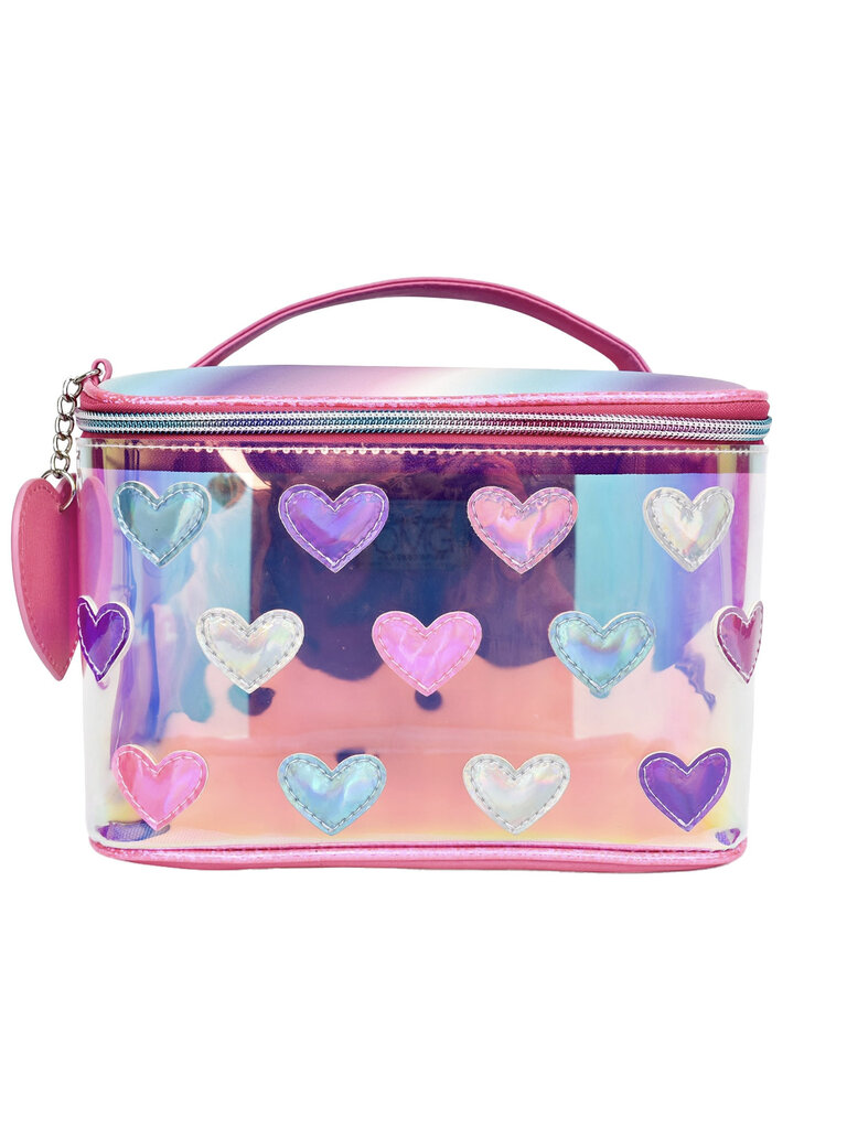 OMG Accessories Heart-Patched Clear Glazed Glam Bag