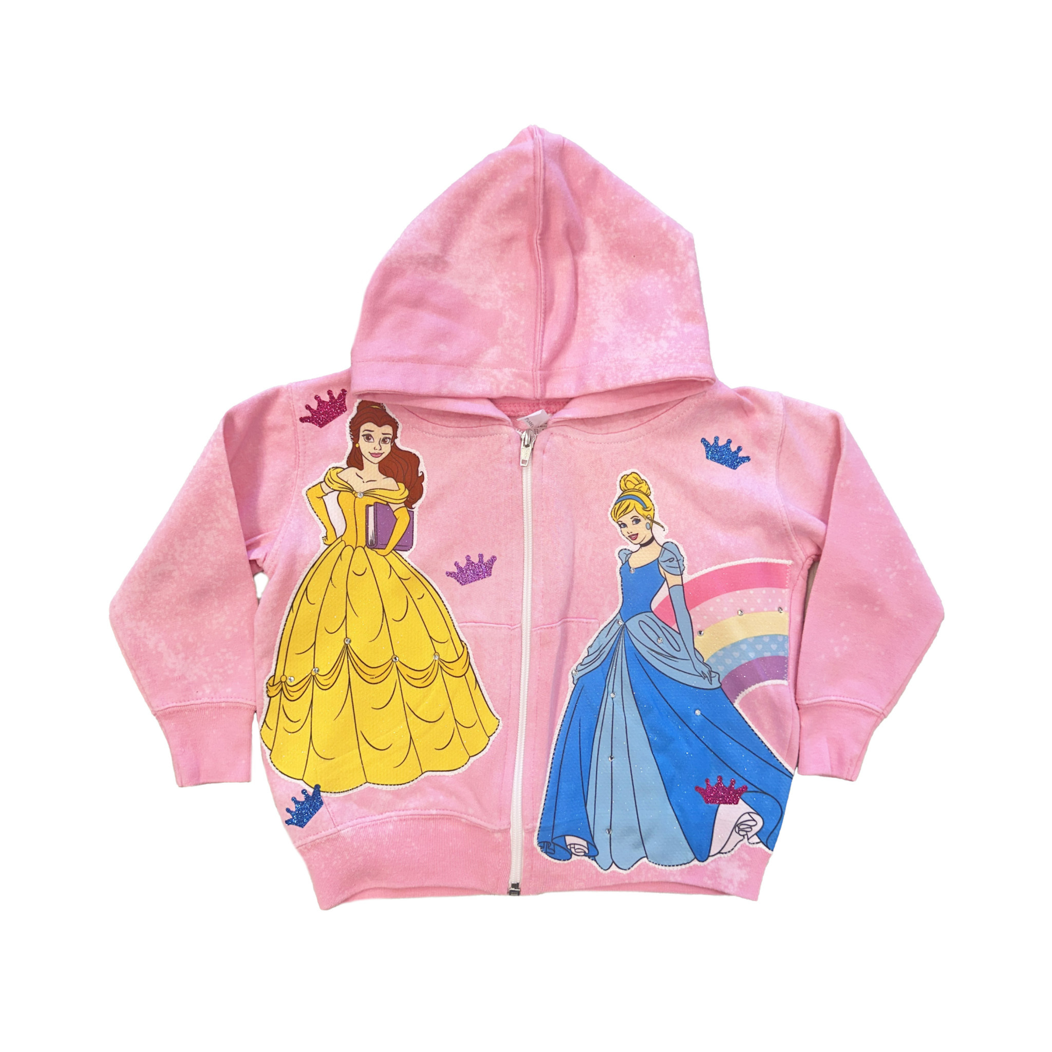 Girls Rhinestone Pink Crown Zip Hoodie Pumpkin and Bean