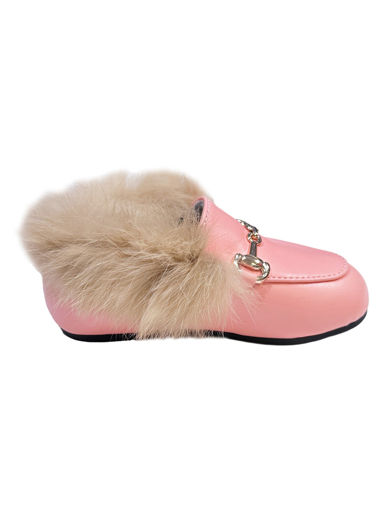 Pink Leather Fur Loafers