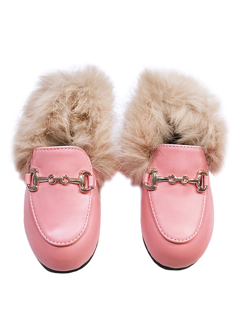Pink Leather Fur Loafers