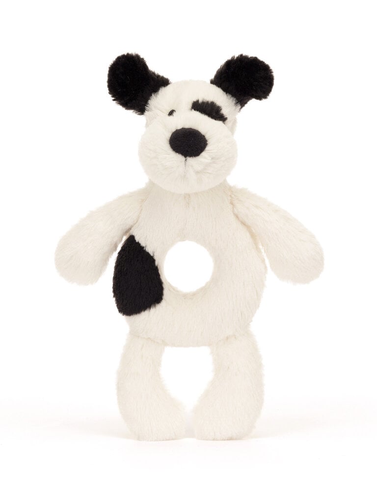Jellycat Bashful Black and Cream Puppy Ring Rattle