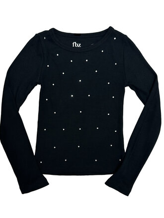 Flowers by Zoe Crystal Ribbed Black Top Flowers by Zoe Crystal Ribbed Black Top