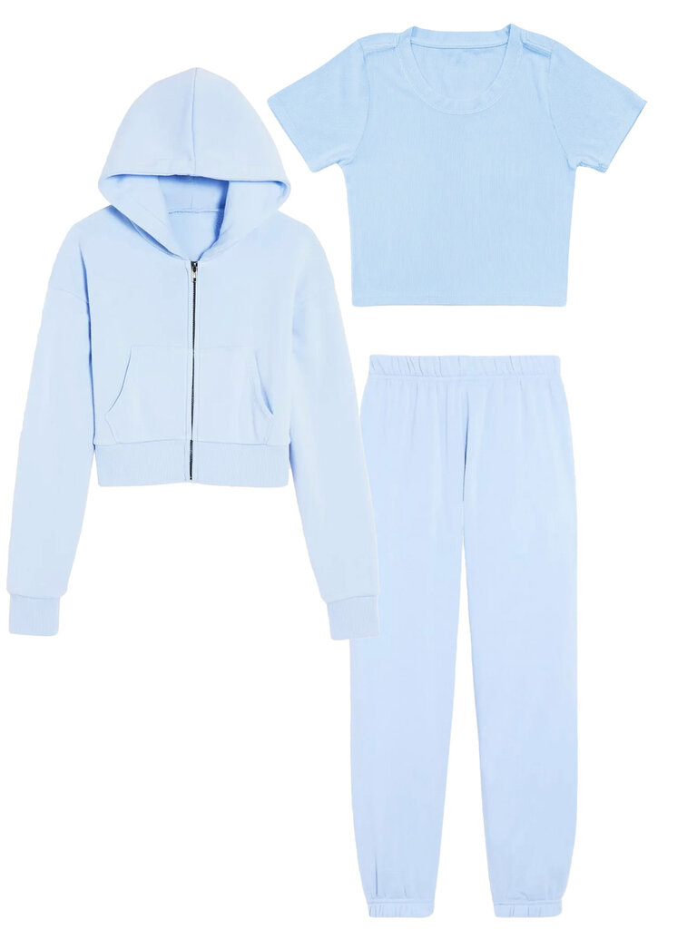 KATIE J Dylan Crop Zip Hoodie - Baby Blue
