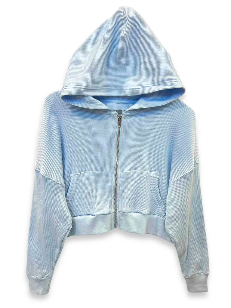 KATIE J Brynne Waffle Hoodie - Baby Blue