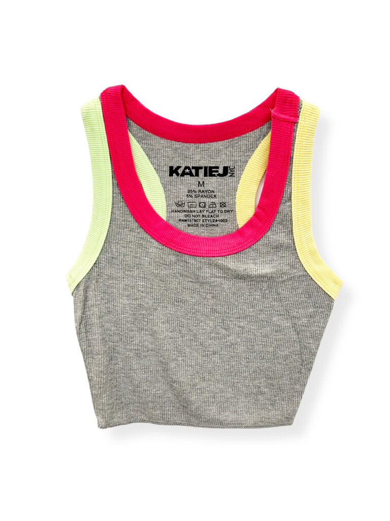 KATIE J Livi Ribbed Tank - Grey Multi