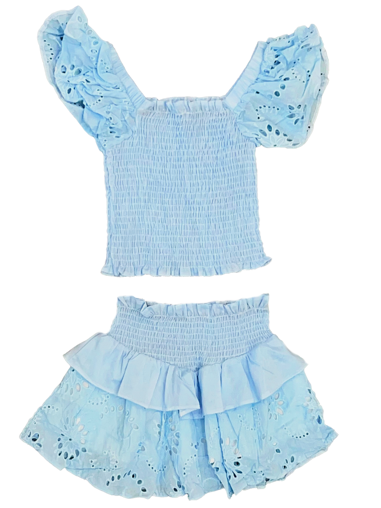 Tweenstyle Eyelet Flutter Smock Skirt Set