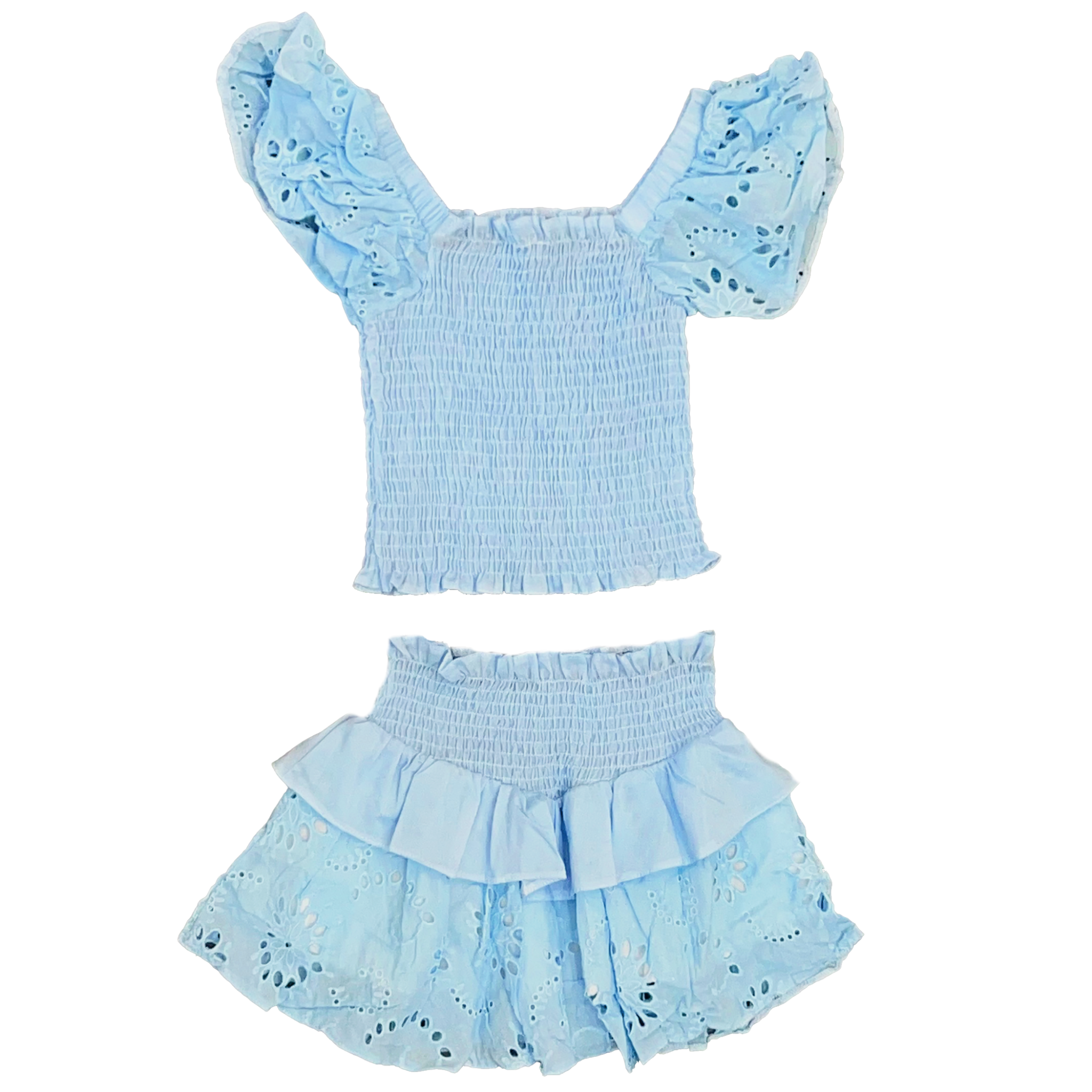 Tweenstyle Eyelet Flutter Smock Skirt Set - Pumpkin and Bean