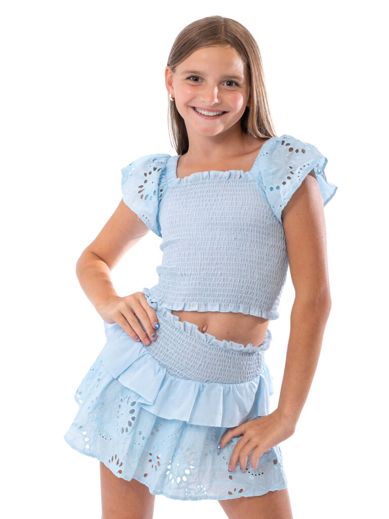 Tweenstyle Eyelet Flutter Smock Skirt Set