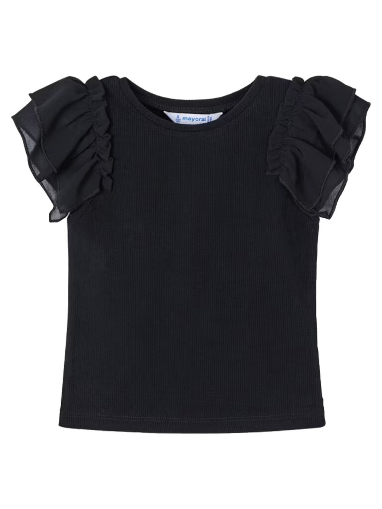 Mayoral Ruffle Sleeve Black Rib Top