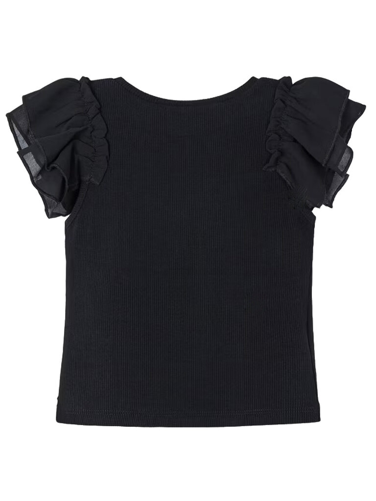 Mayoral Ruffle Sleeve Black Rib Top
