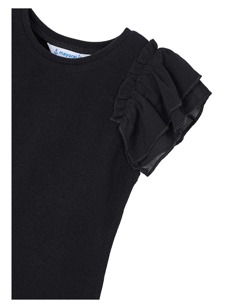 Mayoral Ruffle Sleeve Black Rib Top