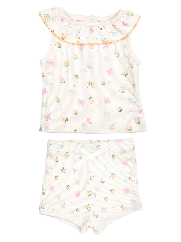 tun tun Natural Butterflies Ruffle Top Short Set