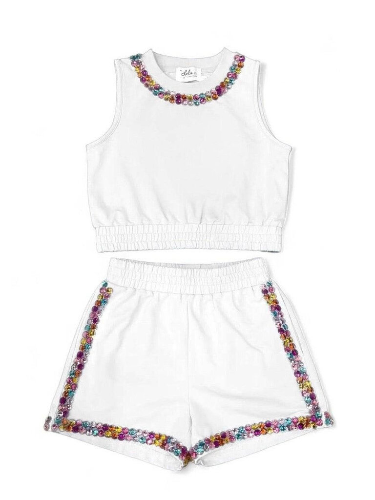 Lola and the Boys White Rainbow Gems Short Set
