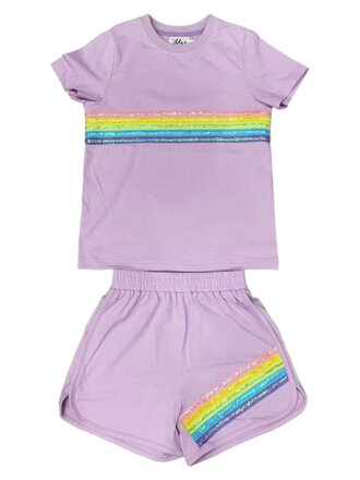 Lola and the Boys Lavender Rainbow Sequin Short Set Lola and the Boys Lavender Rainbow Sequin Short Set