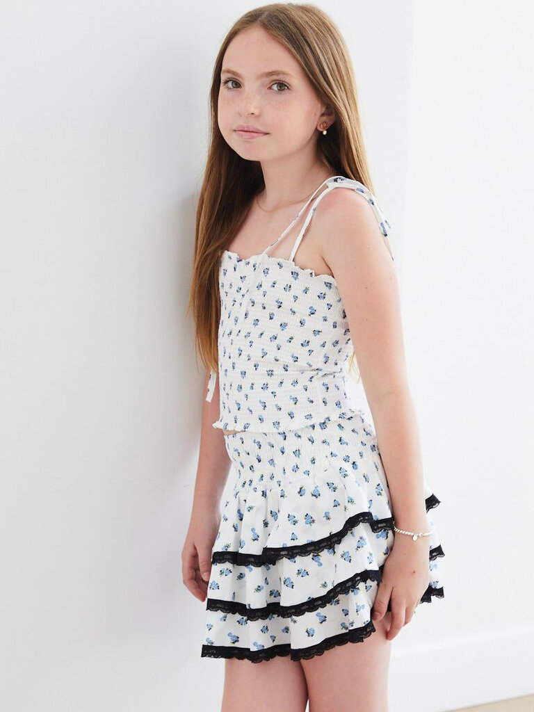 THEME Georgia Blue Rose Satin Smocked Top