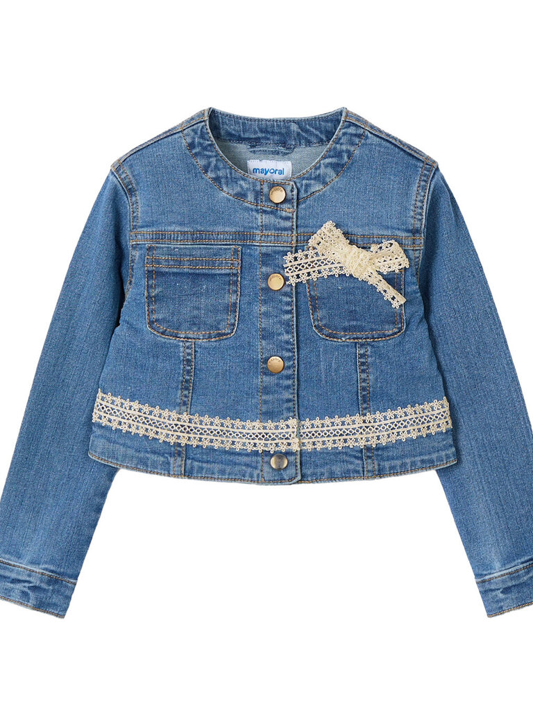 Mayoral Lace Trimmed Blue Denim Jacket