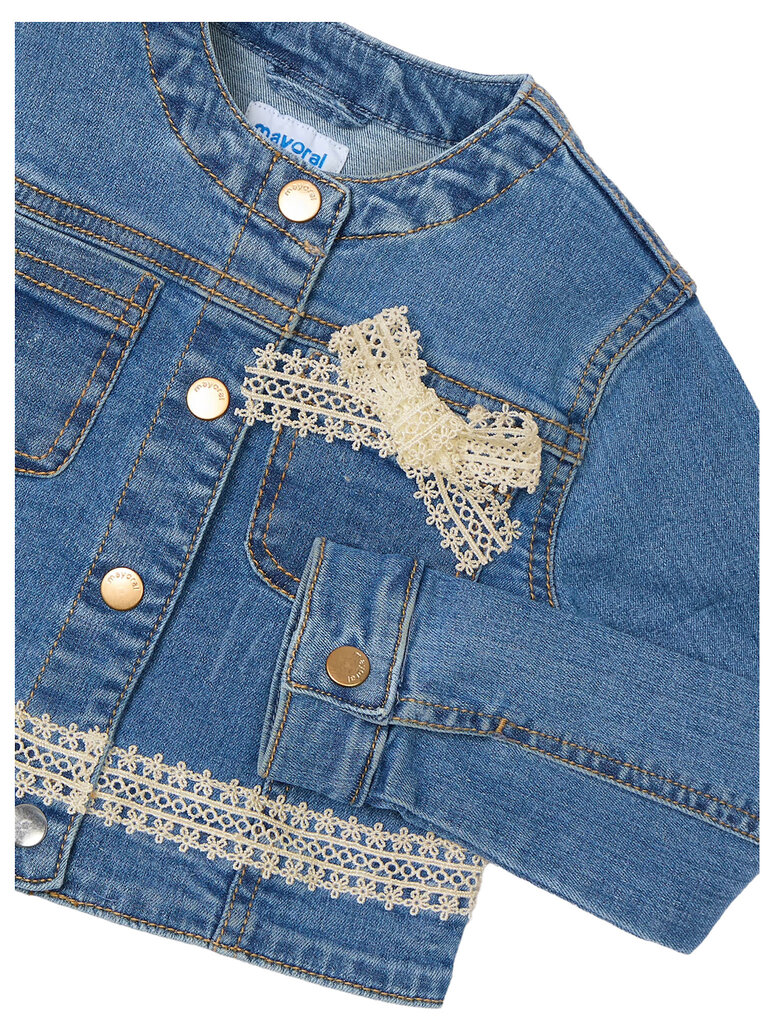 Mayoral Lace Trimmed Blue Denim Jacket