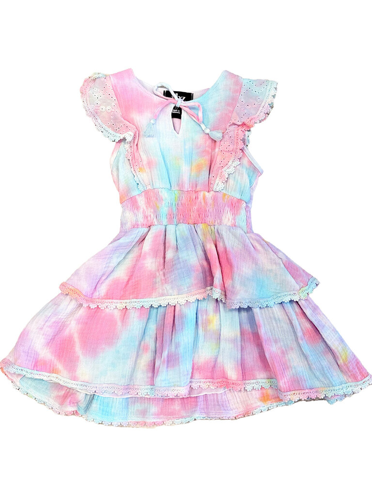 Flowers by Zoe Pink Tie Dye Eyelet Ruffle Dress