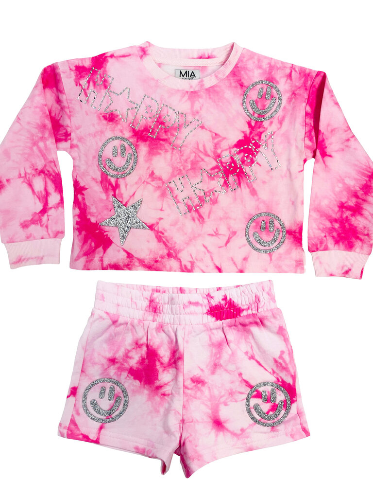 MIA New York Pink Tie Dye Smiley Shorts