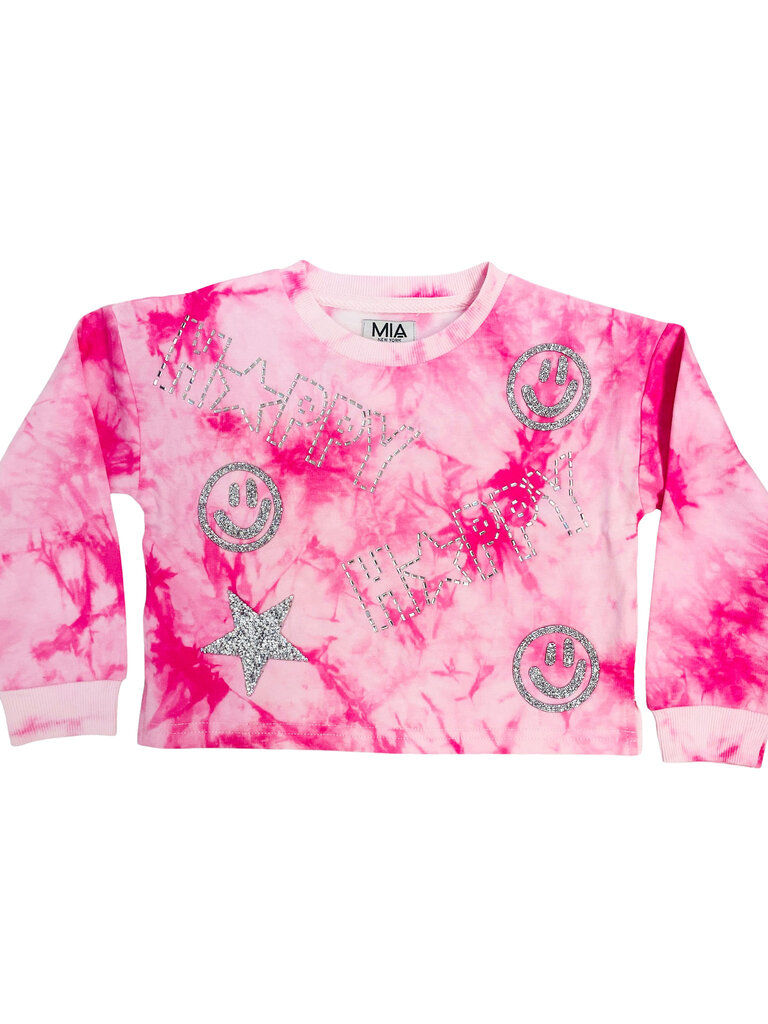 MIA New York Pink Tie Dye Smiley Sweatshirt