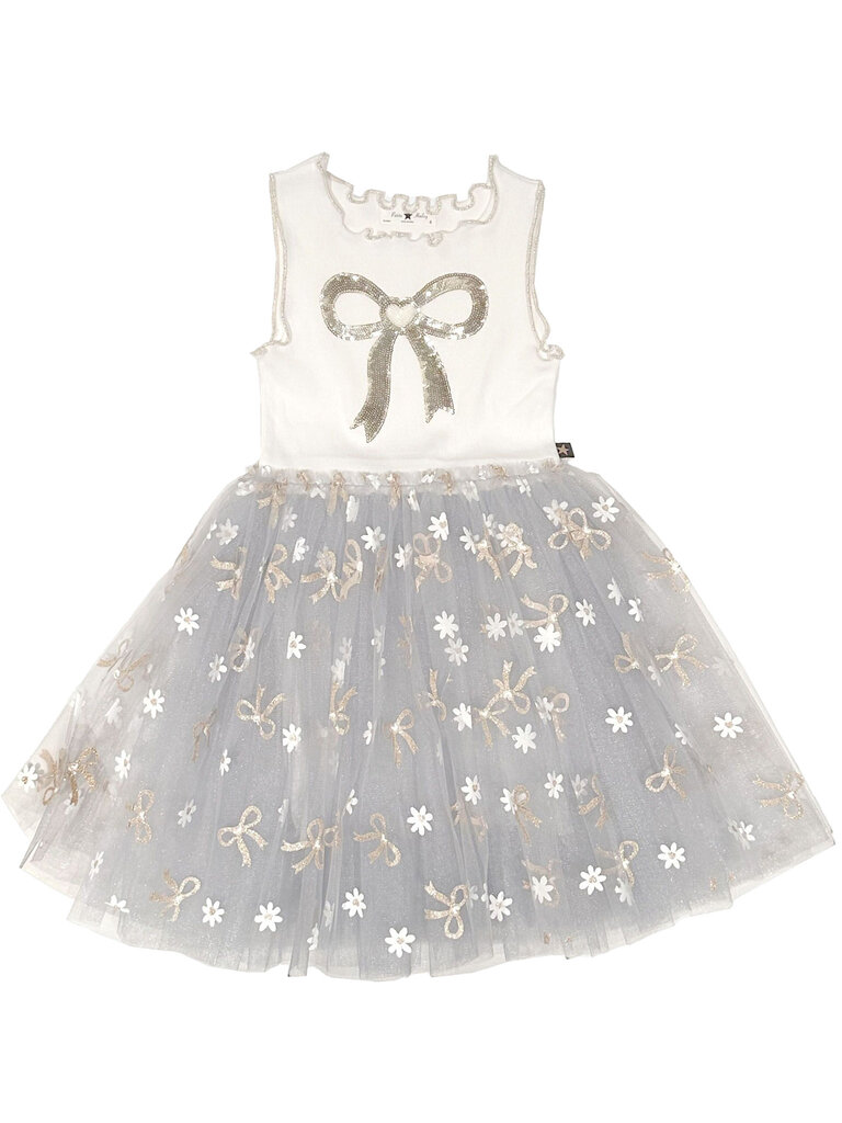 Petite Hailey Grey Gold Bow Tutu Dress