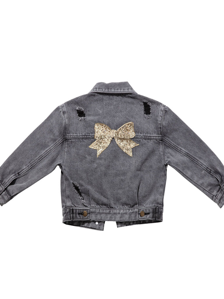 Petite Hailey Black Bow Patched Denim Jacket