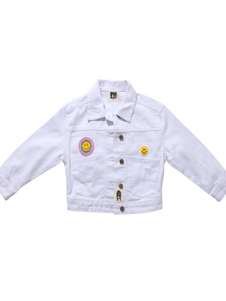 Petite Hailey White Patched Denim Jacket