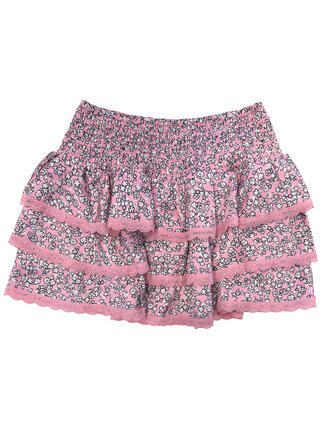 THEME Gemma Satin Pink Ditsy Ruffle Skirt THEME Gemma Satin Pink Ditsy Ruffle Skirt