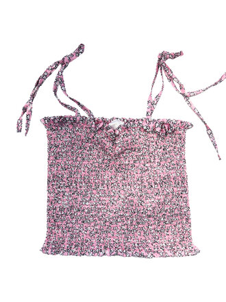 THEME Georgia Pink Ditsy Satin Smocked Top THEME Georgia Pink Ditsy Satin Smocked Top