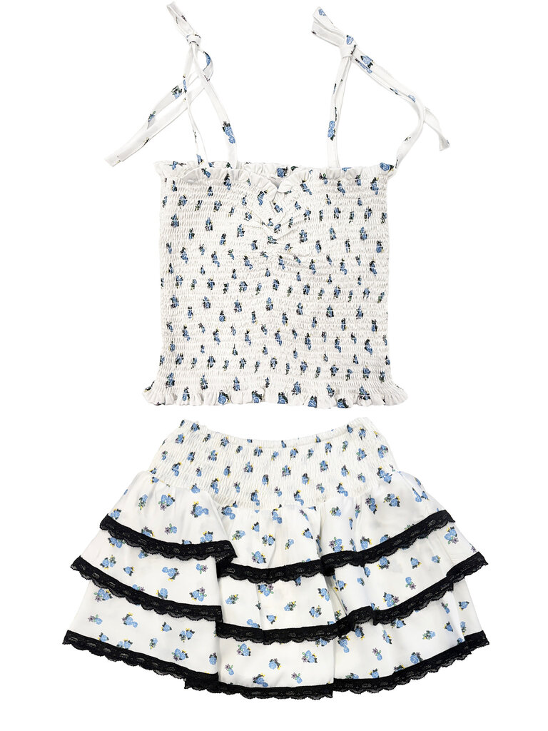 THEME Georgia Blue Rose Satin Smocked Top