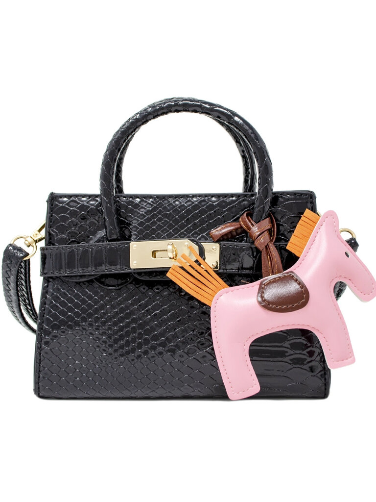 Zomi Gems Patent Crocodile Pony Handbag