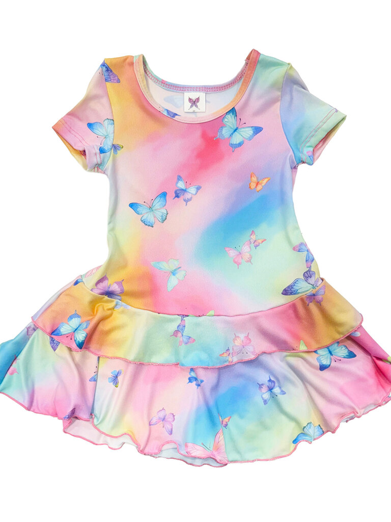 Social Butterfly Pastel Rainbow Butterfly Ruffle Dress