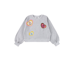 Molo Girls Grey Sequin Hearts Miki Swetshirt - Pumpkin and Bean