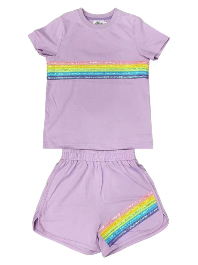 Lola and the Boys Lavender Rainbow Sequin Short Set