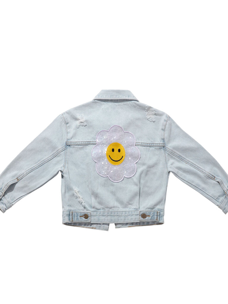 Petite Hailey Blue Daisy Patched Denim Jacket