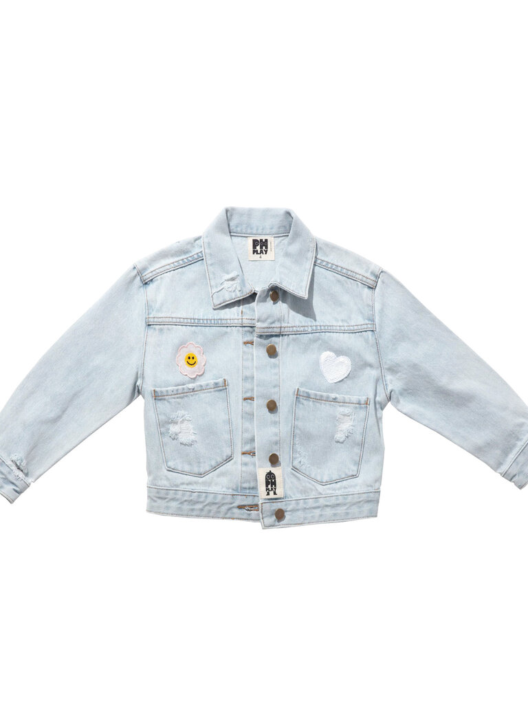 Petite Hailey Blue Daisy Patched Denim Jacket
